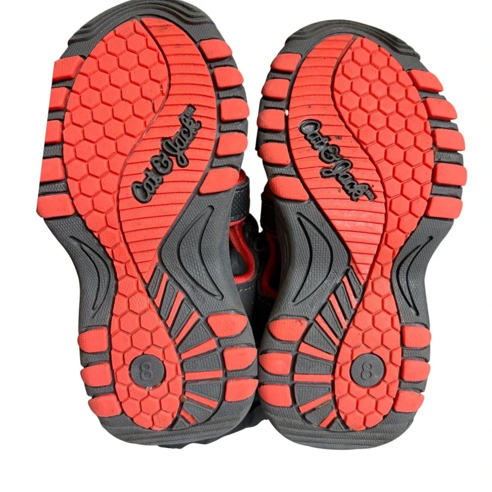Cat & Jack Boys Gray Red Closed Toe Fisherman Sandals Toddler Size 8 Strap Shoes